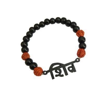 Mahadev Shiva Black Quartz Rudraksha Bracelet By Menjewell